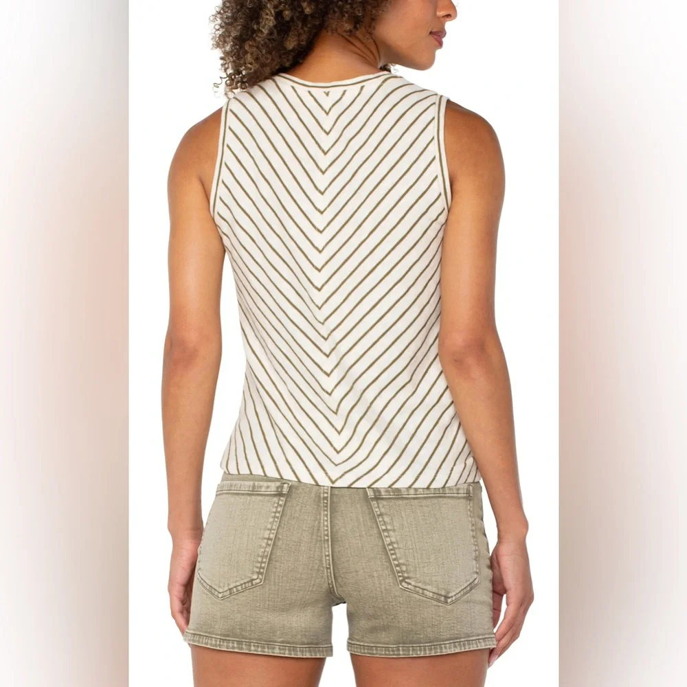 Liverpool Los Angeles Striped Twist Front Tank Top XL Olive Cream 100% Cotton - Picture 3 of 10